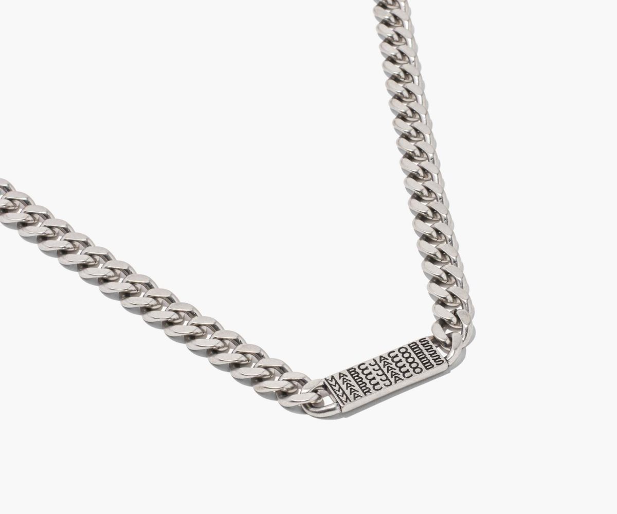 Marc Jacobs Barcode Monogram ID Chain Necklace Aged Silver | SRF-601825