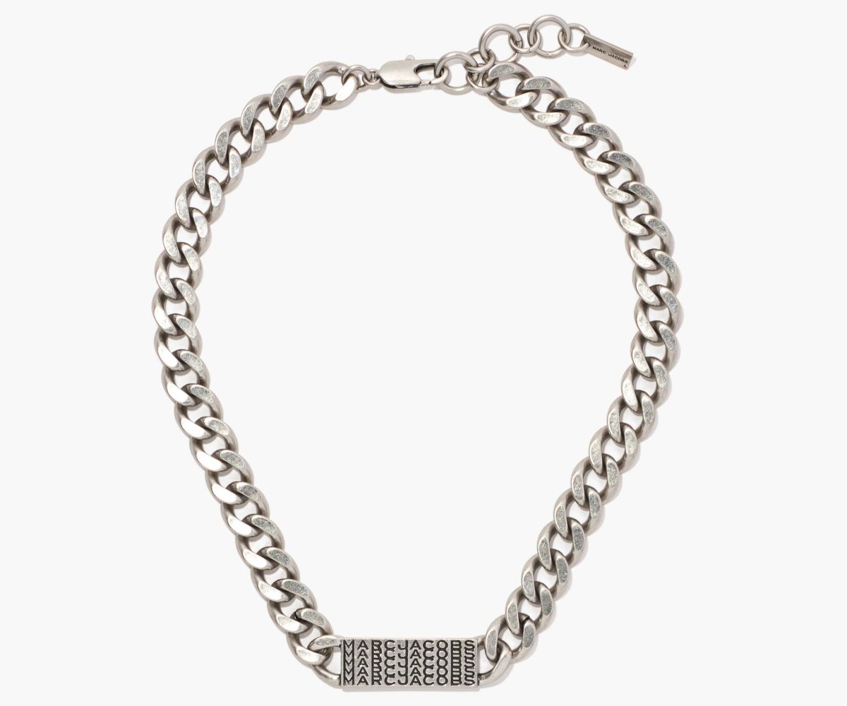 Marc Jacobs Barcode Monogram ID Chain Necklace Aged Silver | SRF-601825