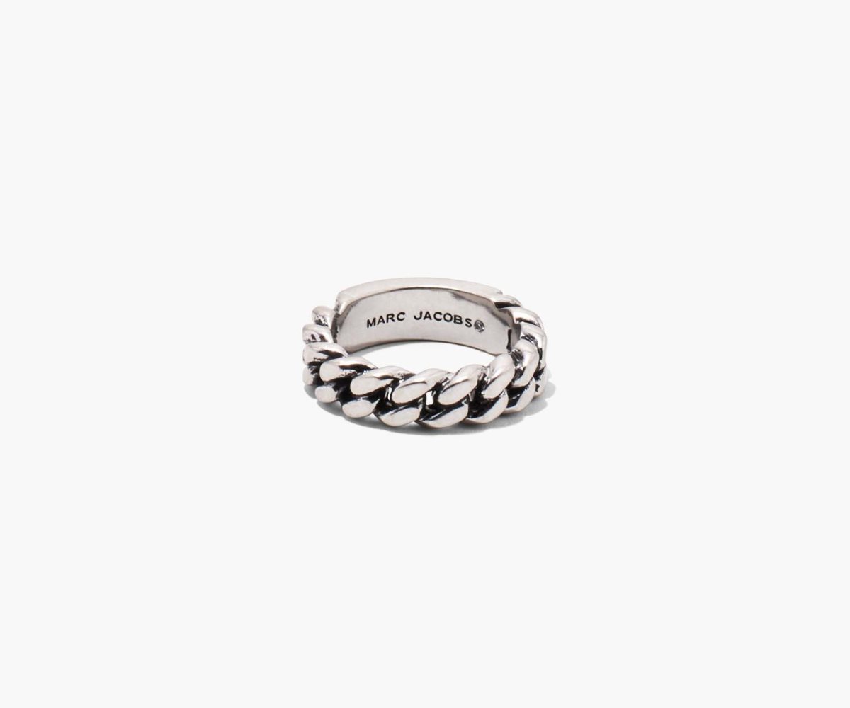Marc Jacobs Barcode Monogram ID Chain Ring Aged Silver | GUK-460129