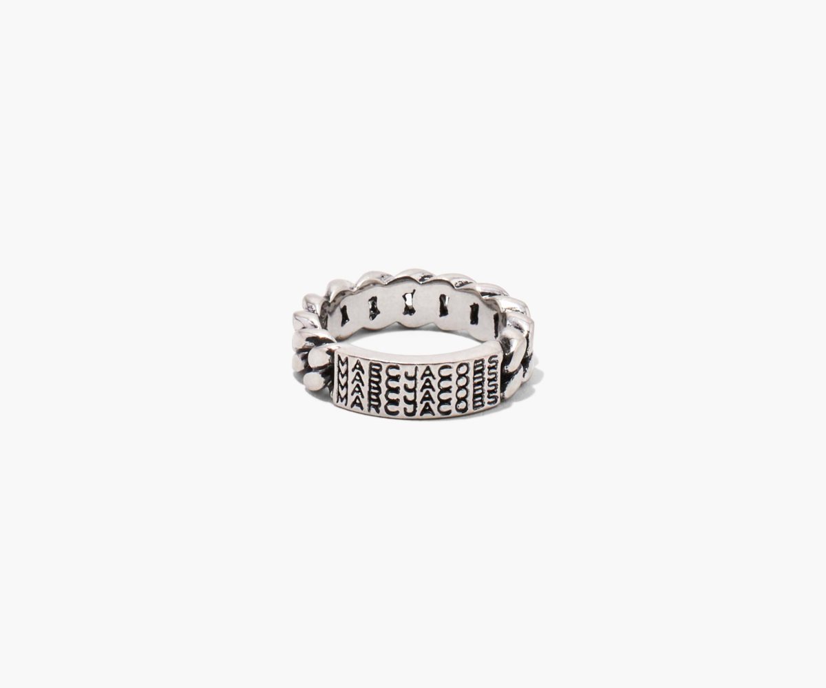 Marc Jacobs Barcode Monogram ID Chain Ring Aged Silver | GUK-460129