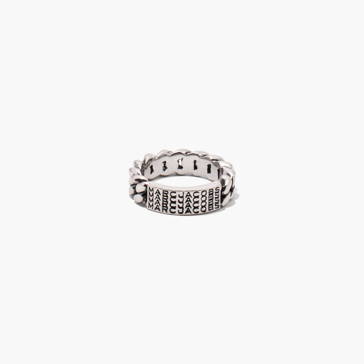 Marc Jacobs Barcode Monogram ID Chain Ring Aged Silver | GUK-460129