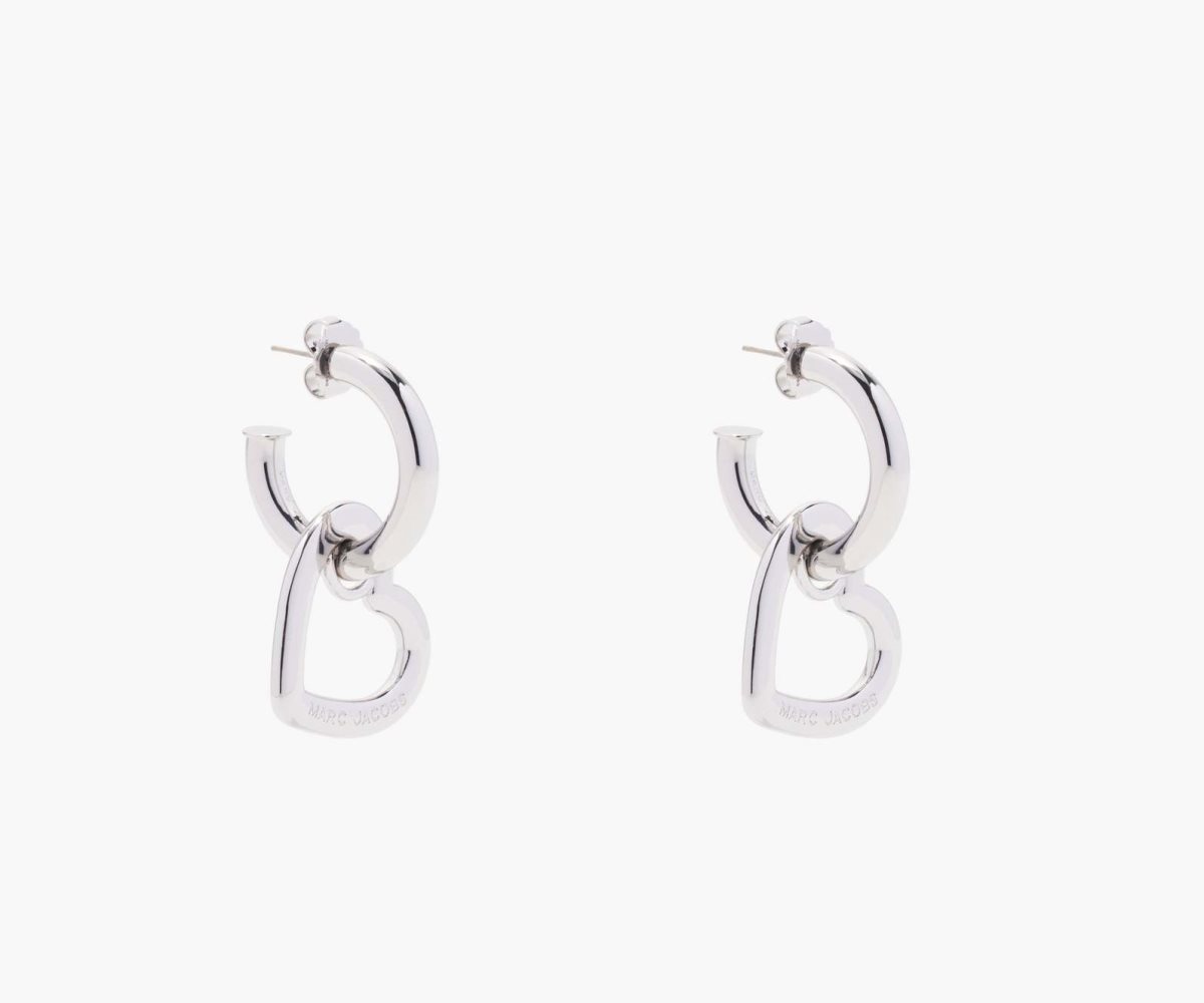 Marc Jacobs Charmed Double Heart Hoops Crystal/Silver | SJL-247689