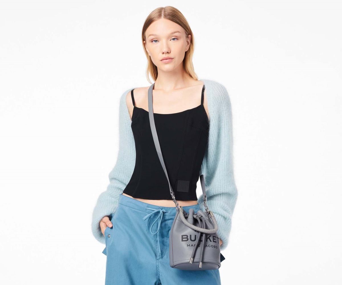 Marc Jacobs Leather Bucket Bag Wolf Grey | JVD-641532