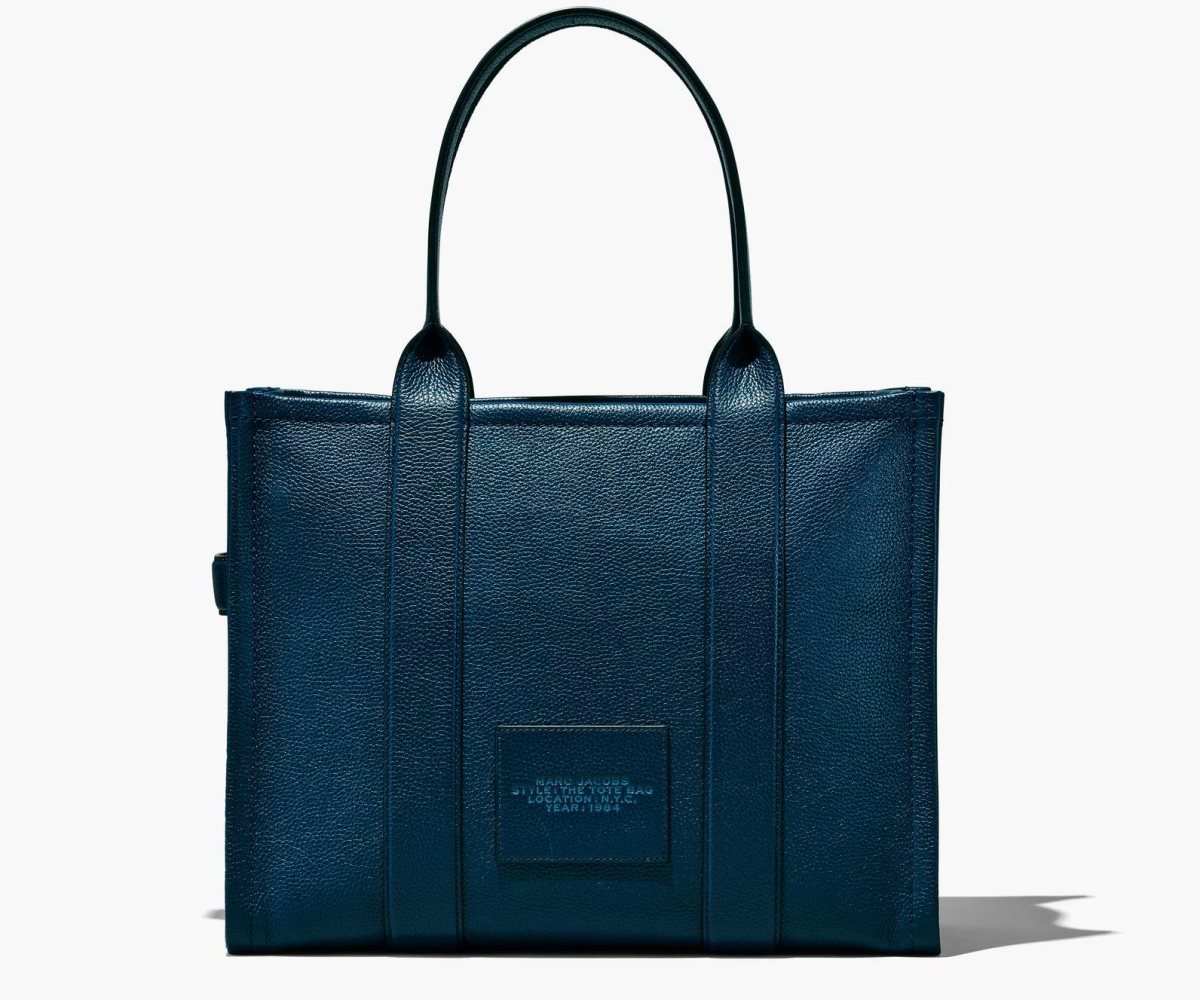 Marc Jacobs Leather Large Tote Bag Blue Sea | DZR-697045