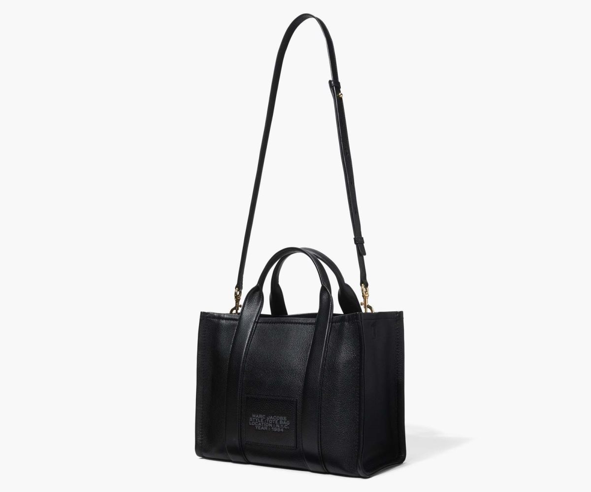 Marc Jacobs Leather Medium Tote Bag Black | JPN-048139