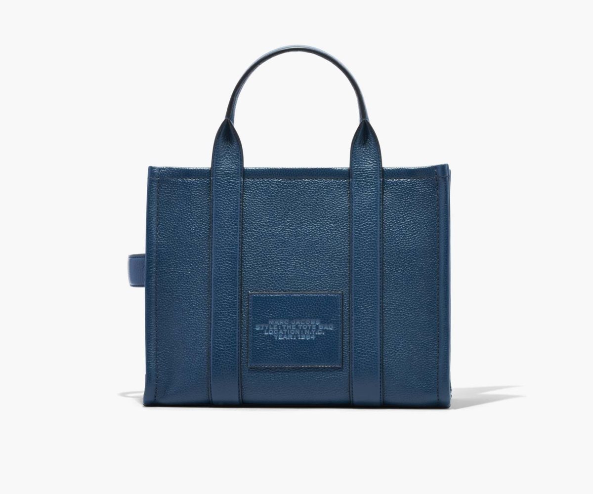 Marc Jacobs Leather Medium Tote Bag Blue Sea | RKD-720861