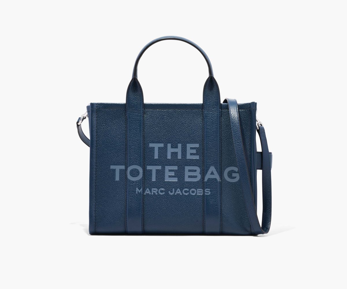 Marc Jacobs Leather Medium Tote Bag Blue Sea | RKD-720861