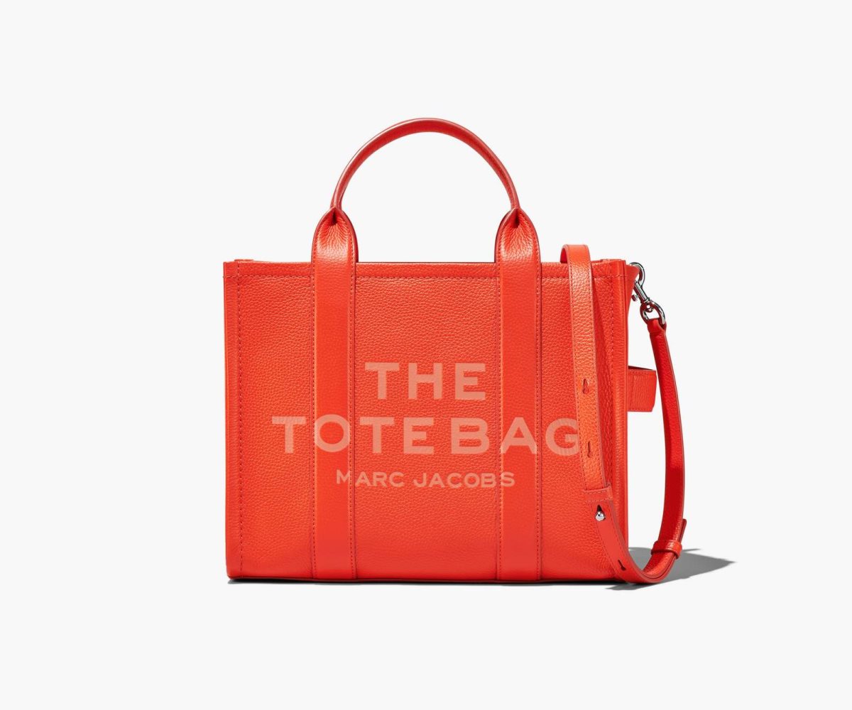 Marc Jacobs Leather Medium Tote Bag Electric Orange | VFP-316427