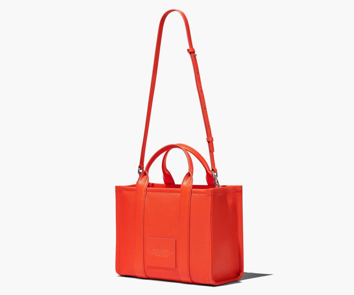 Marc Jacobs Leather Medium Tote Bag Electric Orange | VFP-316427
