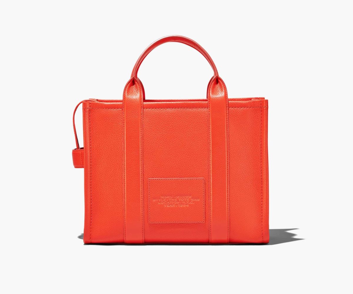 Marc Jacobs Leather Medium Tote Bag Electric Orange | VFP-316427