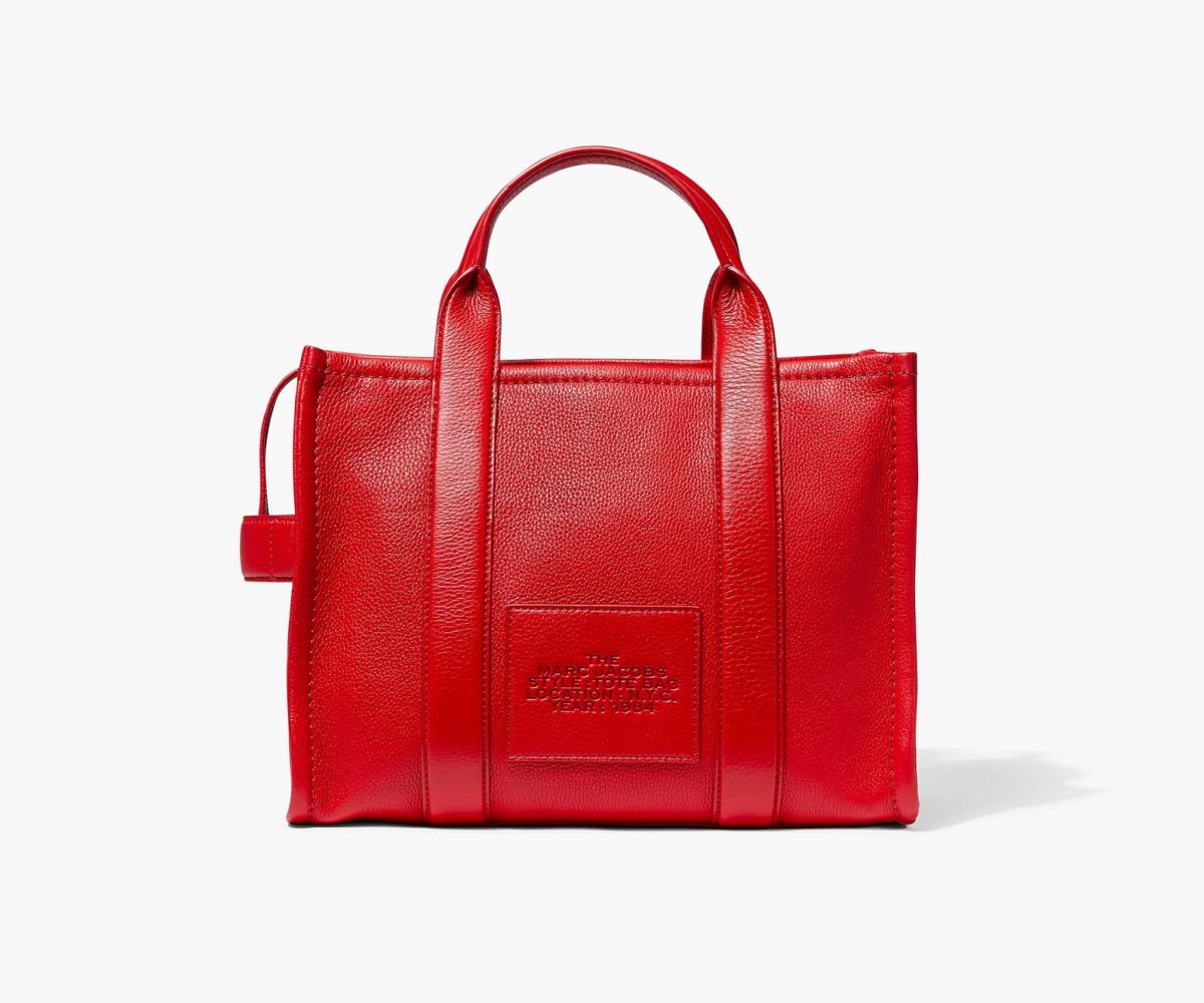 Marc Jacobs Leather Medium Tote Bag True Red | TNY-263497