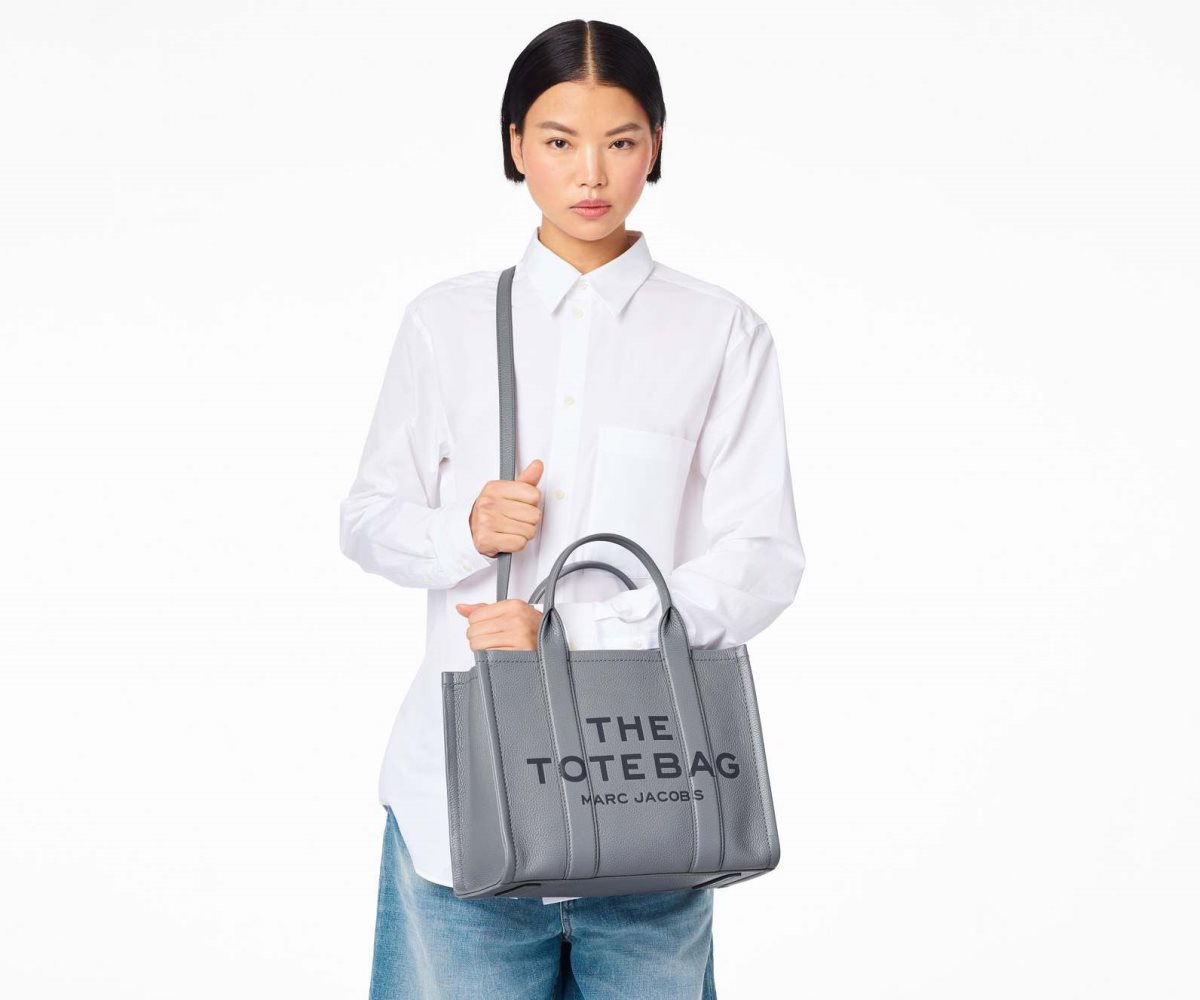 Marc Jacobs Leather Medium Tote Bag Wolf Grey | NLT-916580