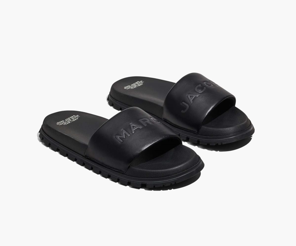 Marc Jacobs Leather Slide Black | HOL-436725