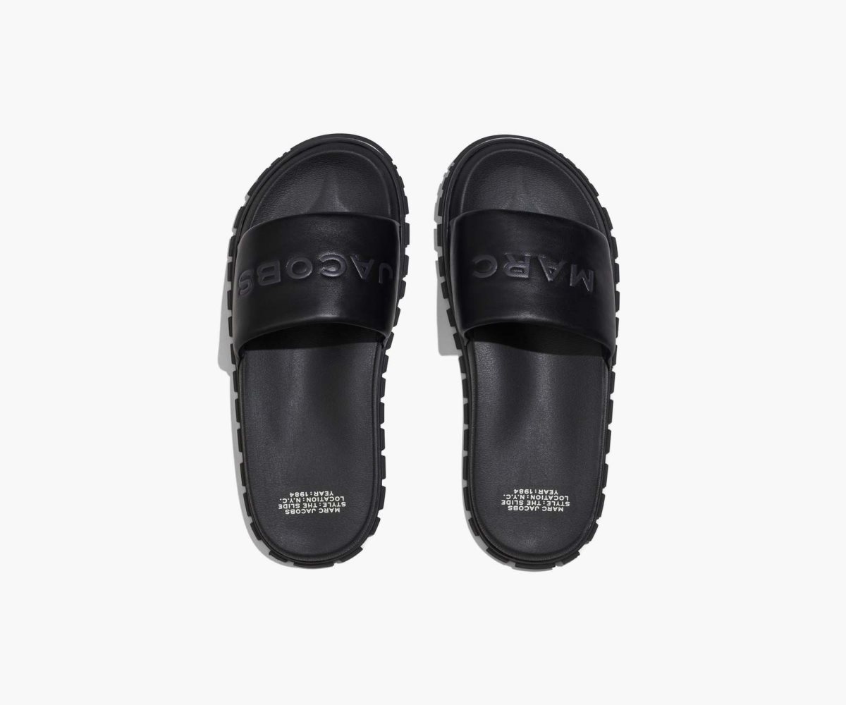 Marc Jacobs Leather Slide Black | HOL-436725