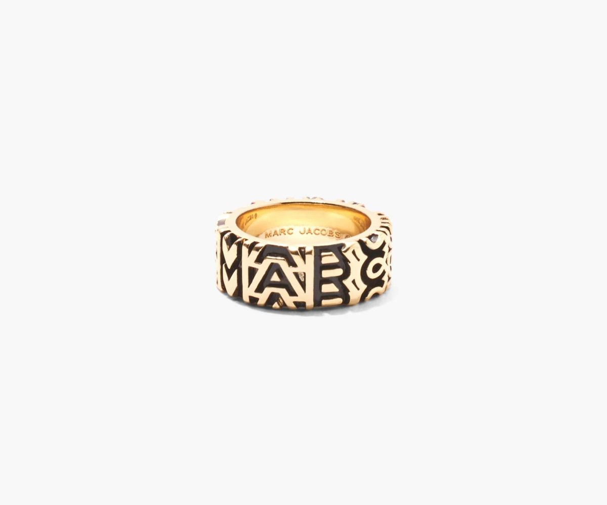 Marc Jacobs Monogram Engraved Ring Aged Gold | GLI-534028