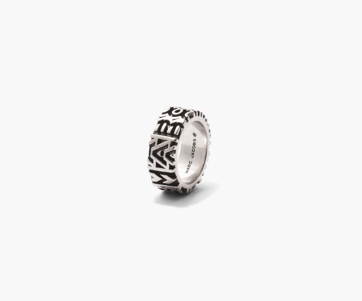 Marc Jacobs Monogram Engraved Ring Aged Silver | THV-371209