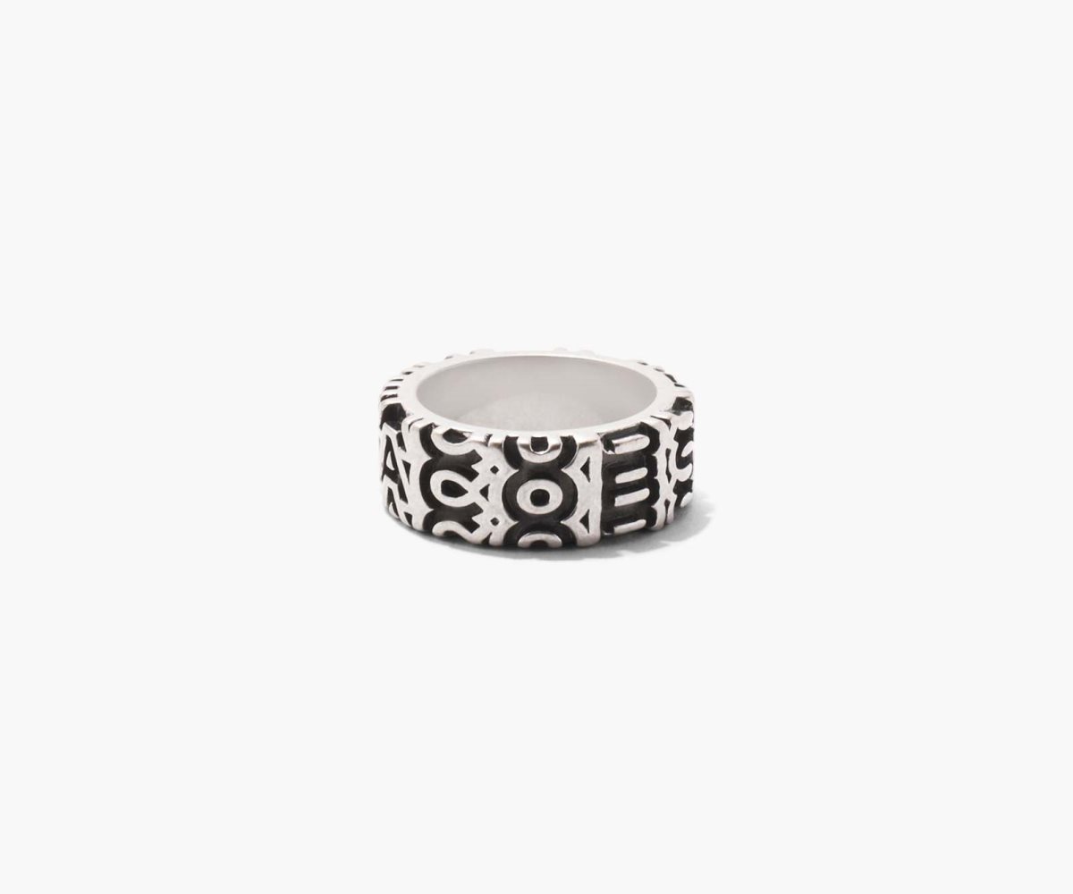 Marc Jacobs Monogram Engraved Ring Aged Silver | THV-371209