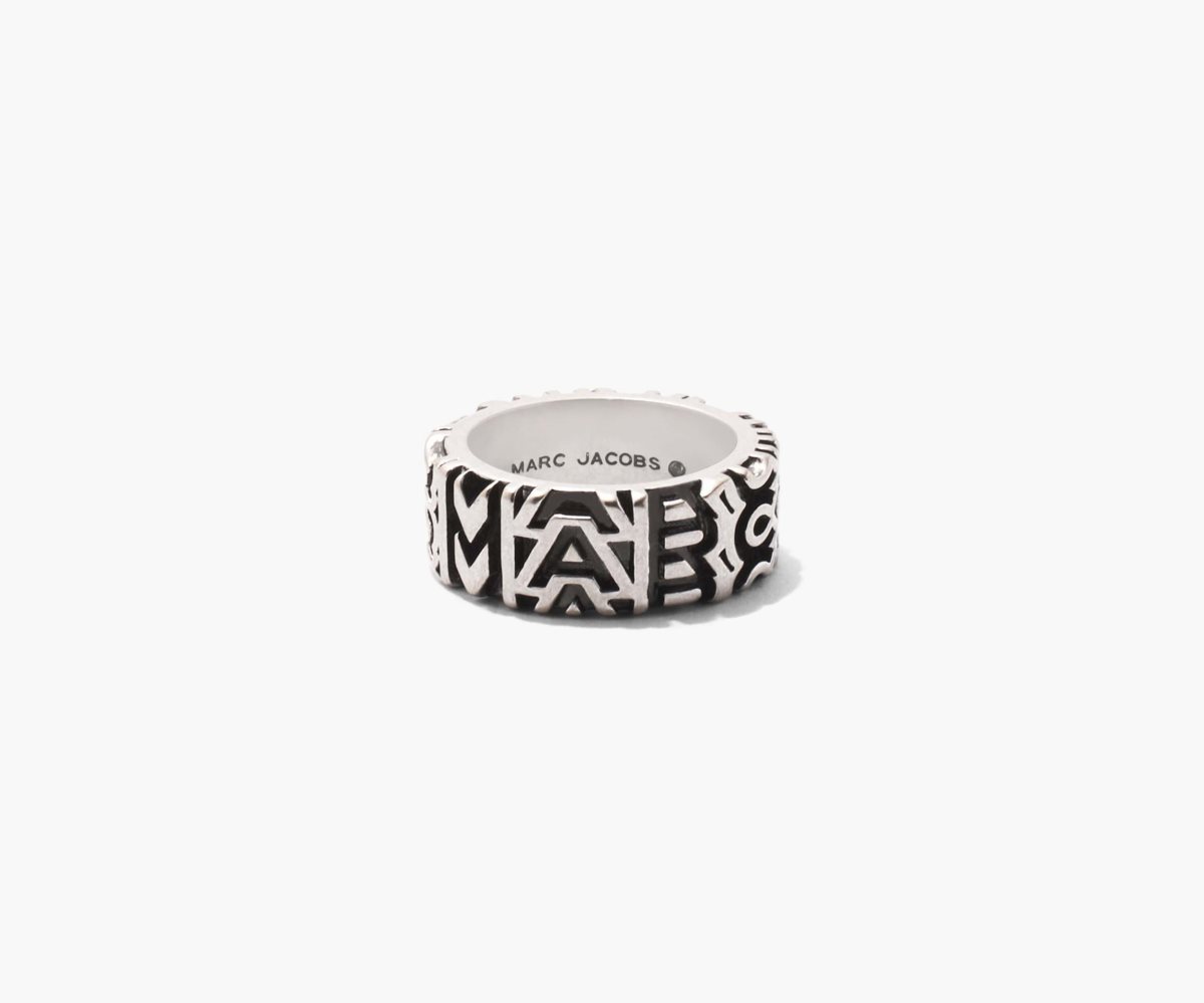 Marc Jacobs Monogram Engraved Ring Aged Silver | THV-371209