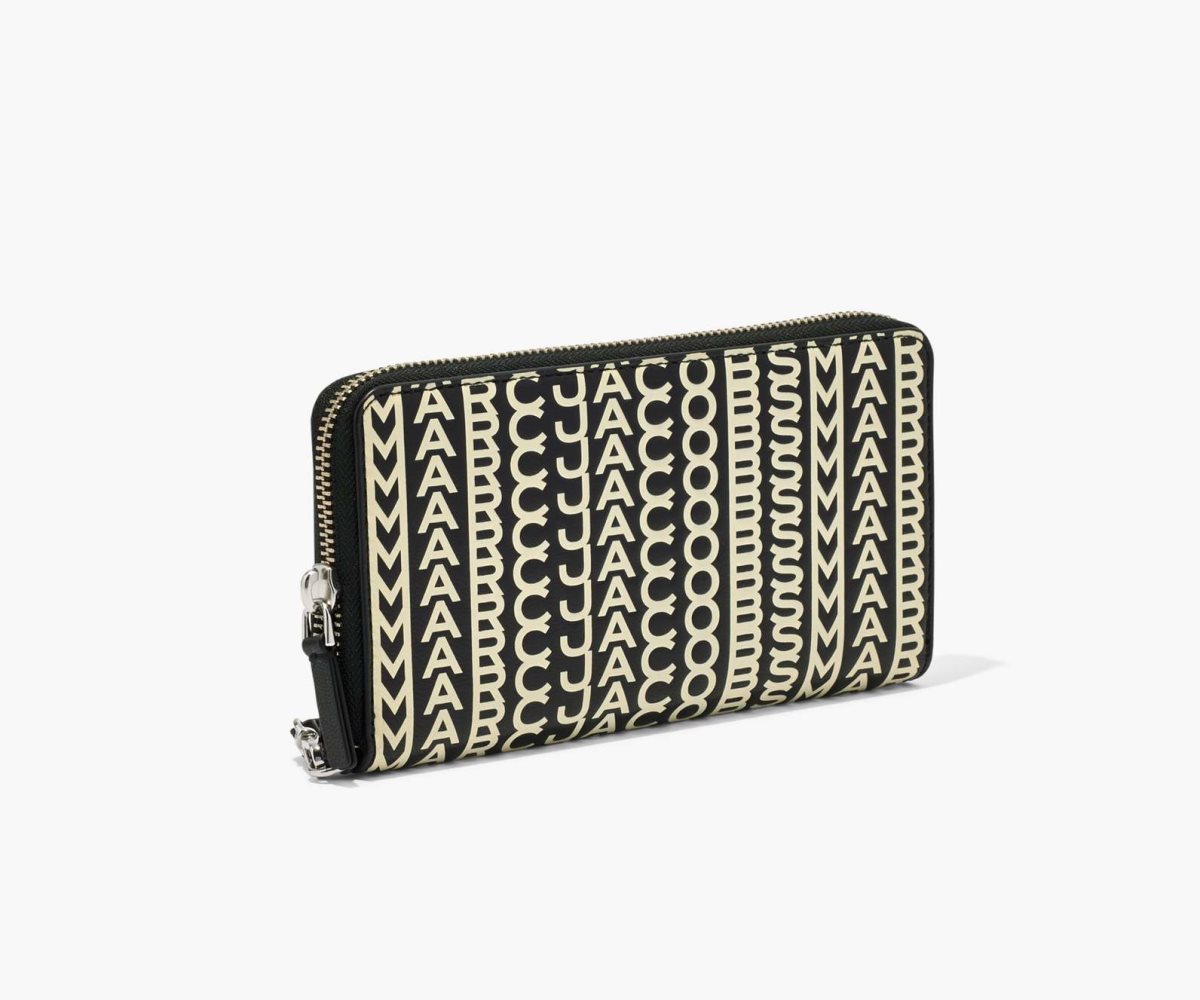 Marc Jacobs Monogram Leather Continental Wristlet Wallet Black/White | DNZ-356910