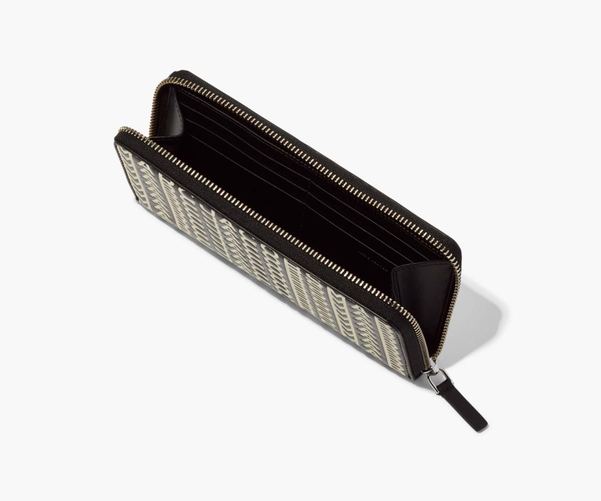 Marc Jacobs Monogram Leather Continental Wristlet Wallet Black/White | DNZ-356910