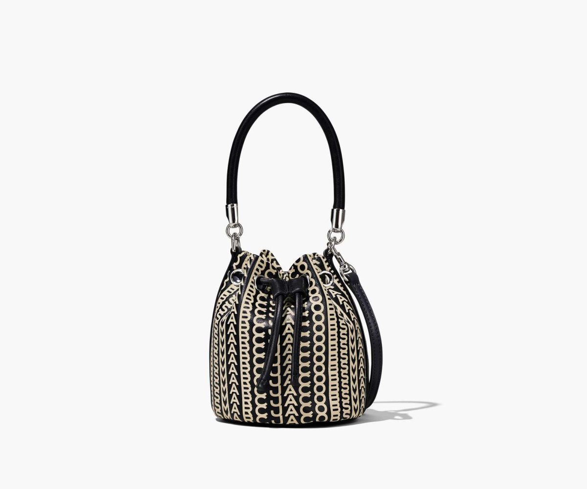 Marc Jacobs Monogram Leather Micro Bucket Bag Black/White | UZJ-340675