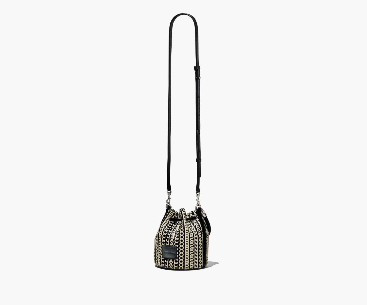 Marc Jacobs Monogram Leather Micro Bucket Bag Black/White | UZJ-340675