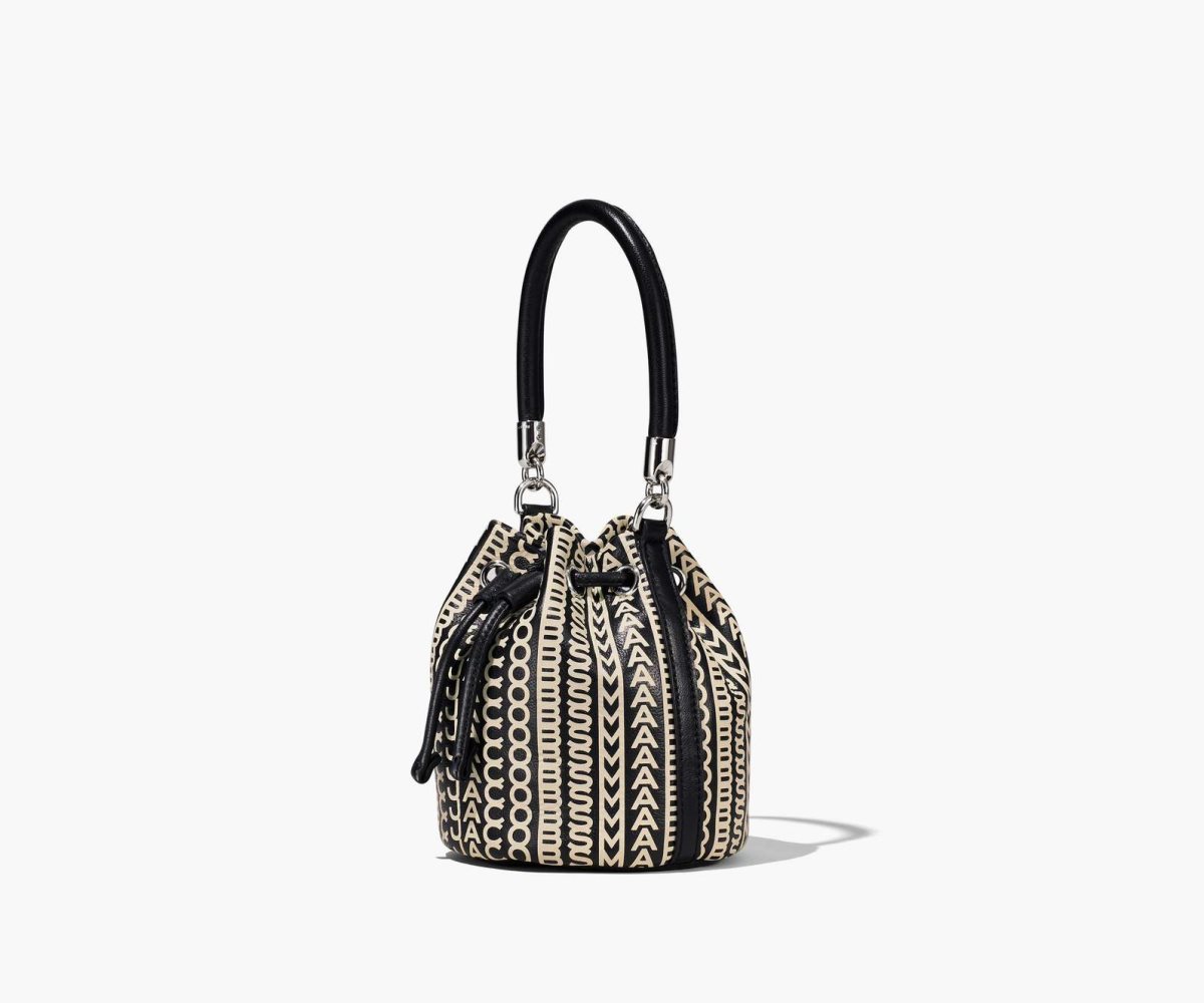 Marc Jacobs Monogram Leather Micro Bucket Bag Black/White | UZJ-340675