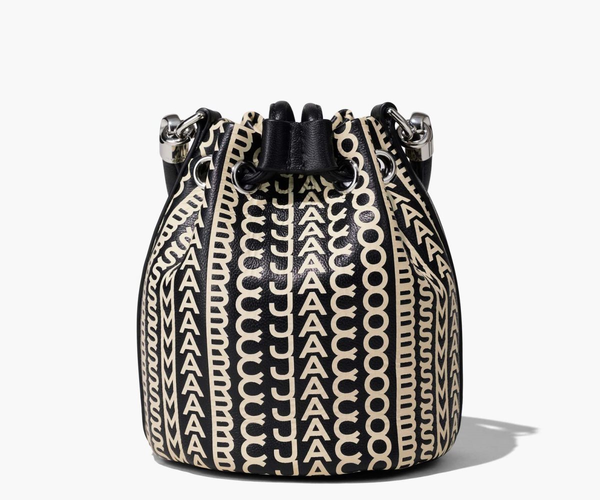 Marc Jacobs Monogram Leather Micro Bucket Bag Black/White | UZJ-340675