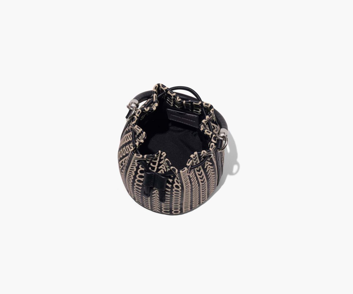 Marc Jacobs Monogram Leather Micro Bucket Bag Black/White | UZJ-340675