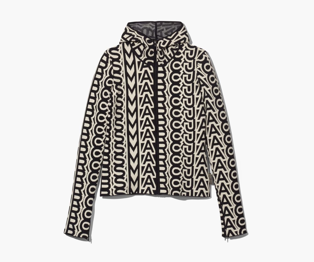 Marc Jacobs Monogram Scuba Zip Up Black/Ivory | MCZ-158473