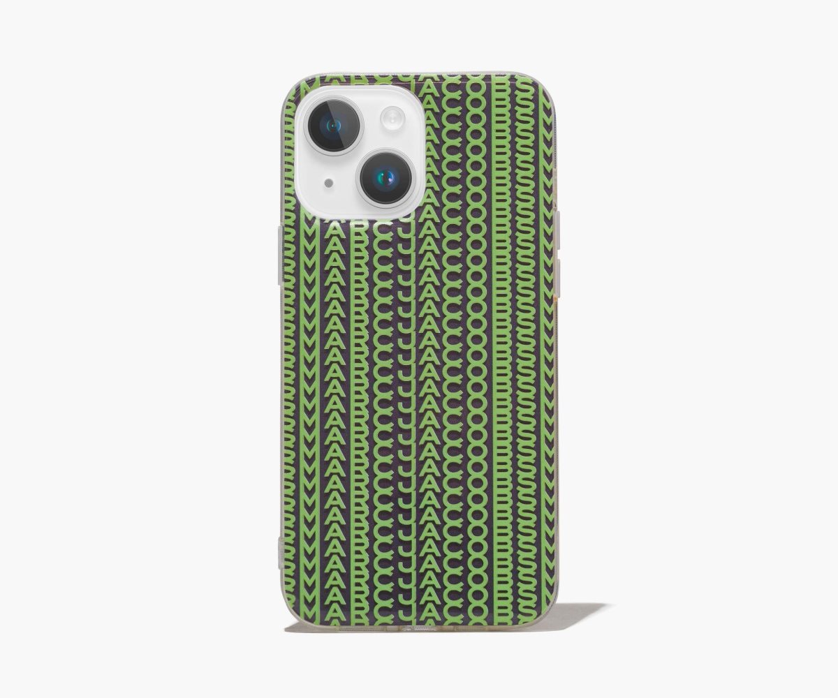 Marc Jacobs Monogram iPhone Case 14 Grey/Fluro Green | QPL-129804