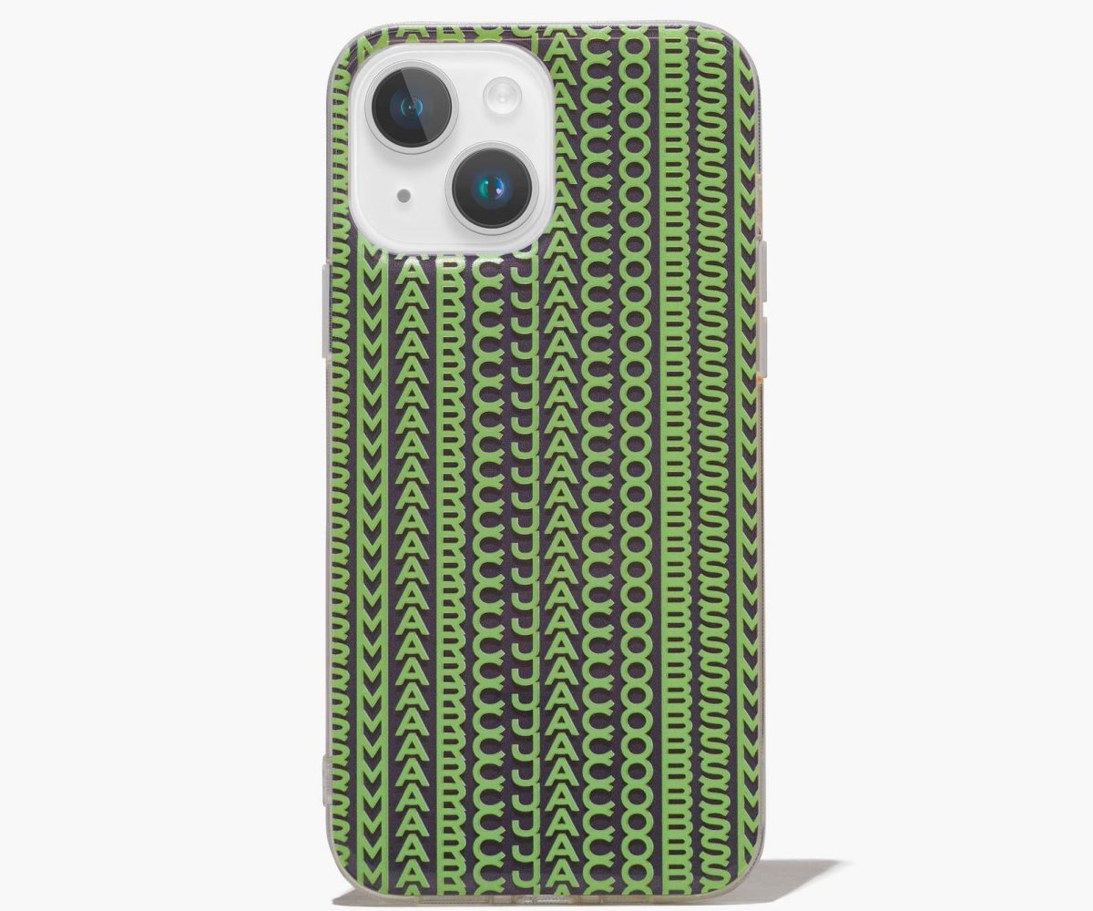 Marc Jacobs Monogram iPhone Case 14 Plus Grey/Fluro Green | NAX-368027