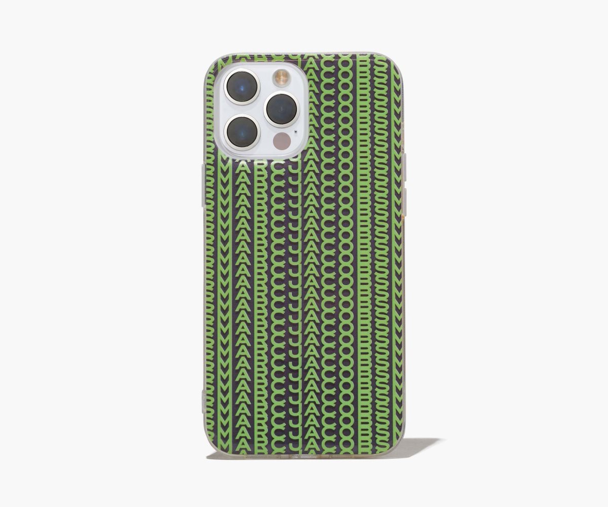 Marc Jacobs Monogram iPhone Case 14 Pro Grey/Fluro Green | HLS-215937