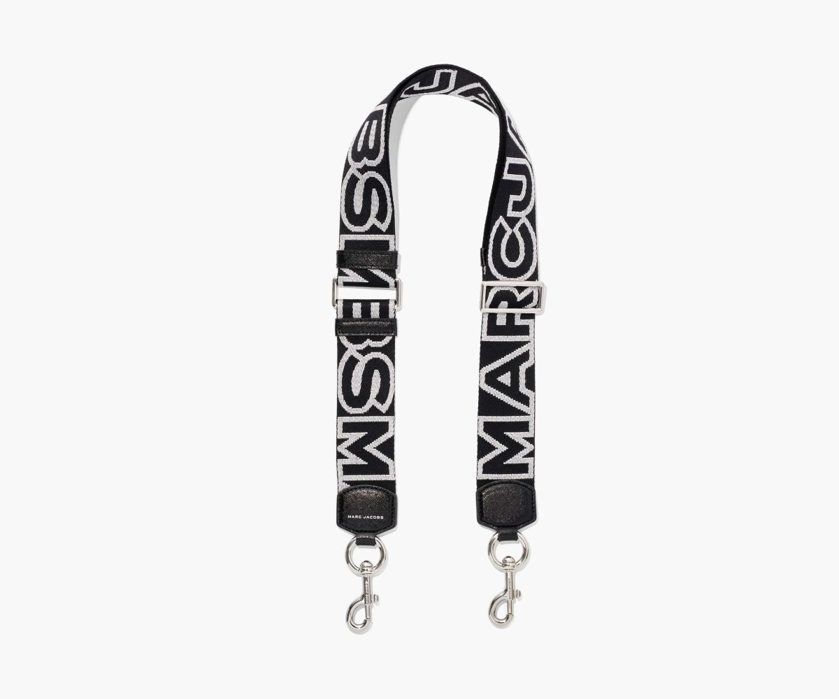 Marc Jacobs Outline Logo Webbing Strap Black/Silver | LMK-916078