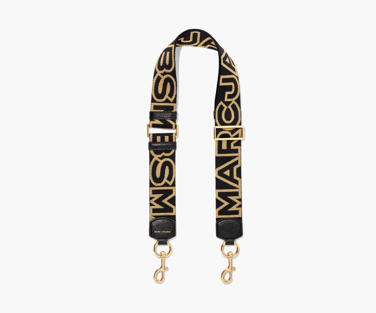 Marc Jacobs Outline Logo Webbing Strap Black/Gold | UDW-294678