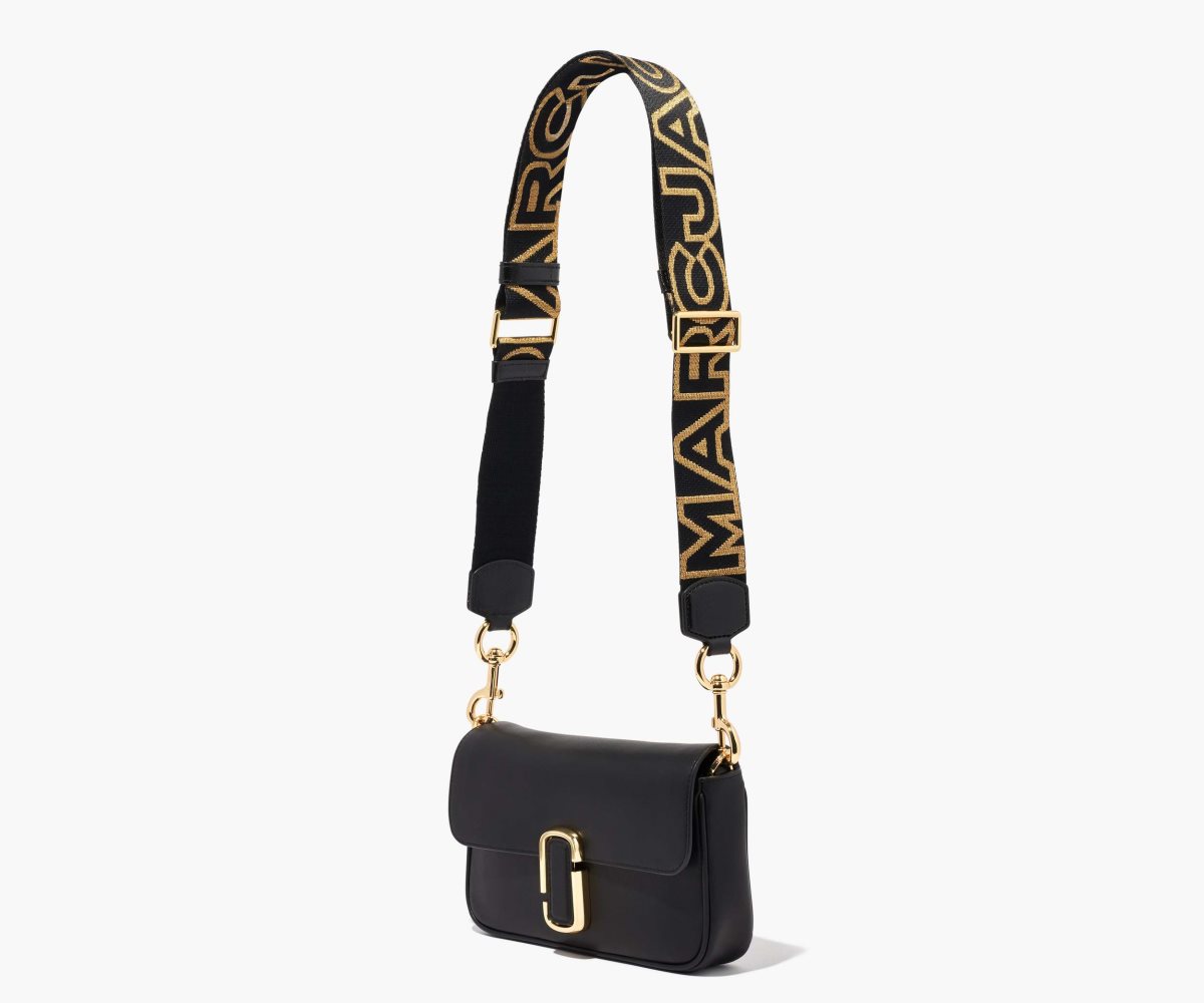 Marc Jacobs Outline Logo Webbing Strap Black/Gold | UDW-294678