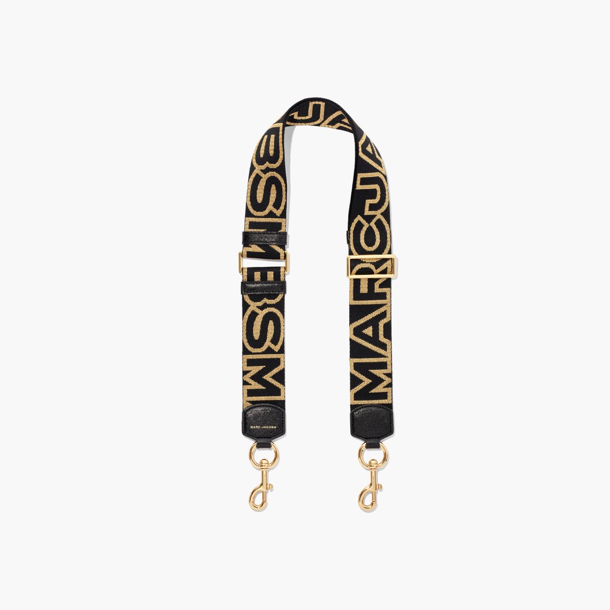 Marc Jacobs Outline Logo Webbing Strap Black/Gold | UDW-294678