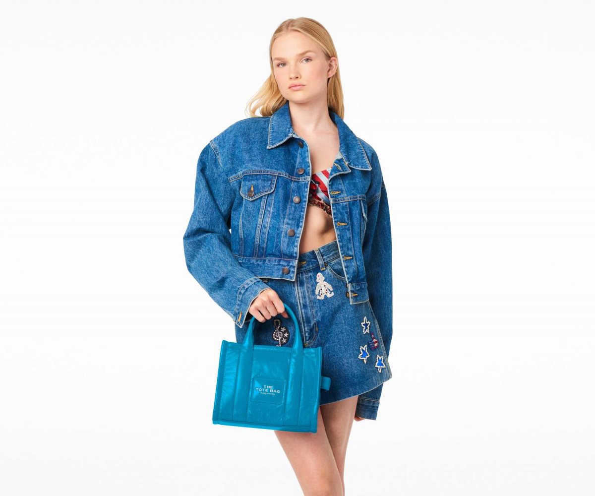 Marc Jacobs Shiny Crinkle Mini Tote Air Blue | MKT-840739