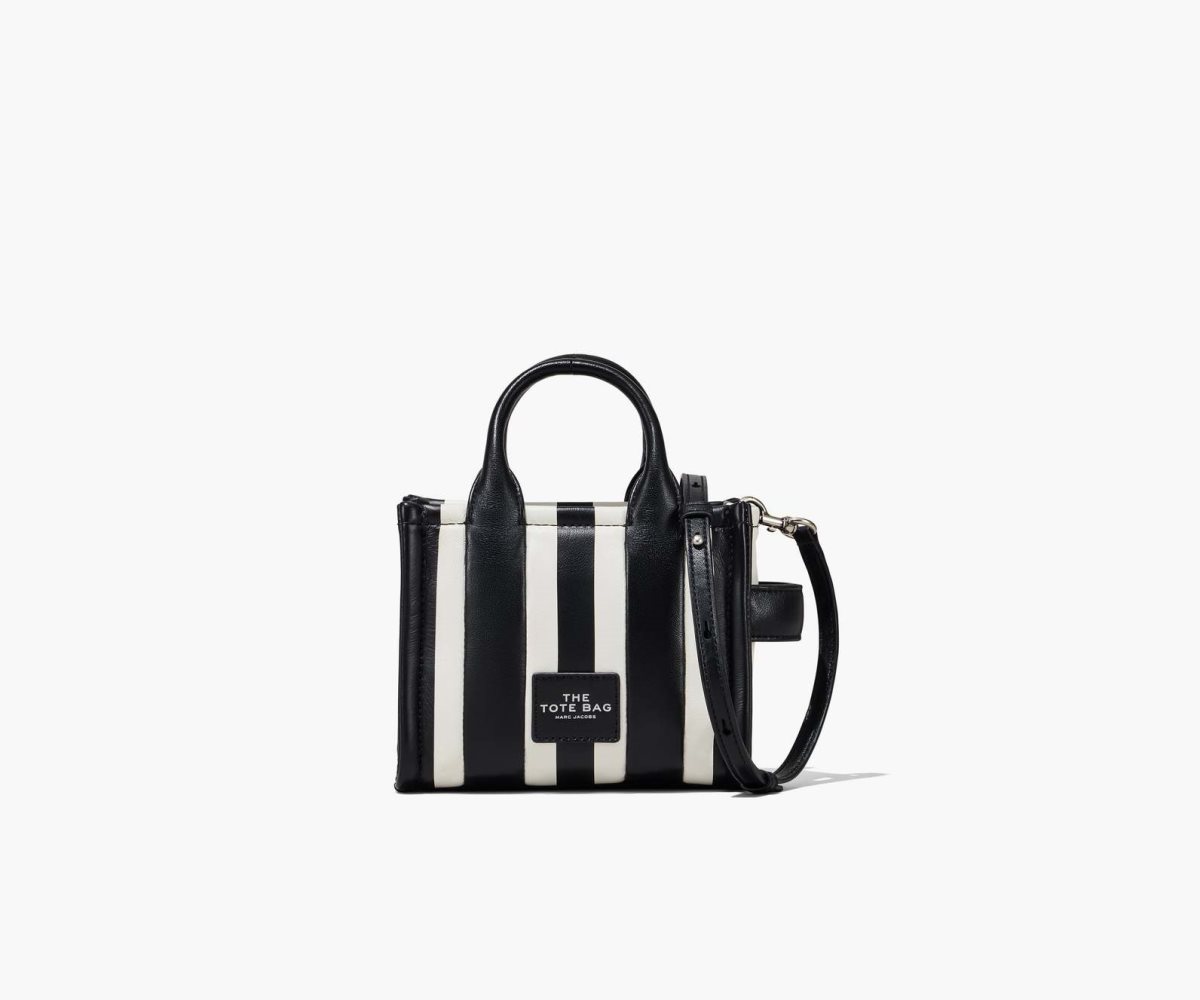 Marc Jacobs Striped Micro Tote Bag Black/White | OSA-368259