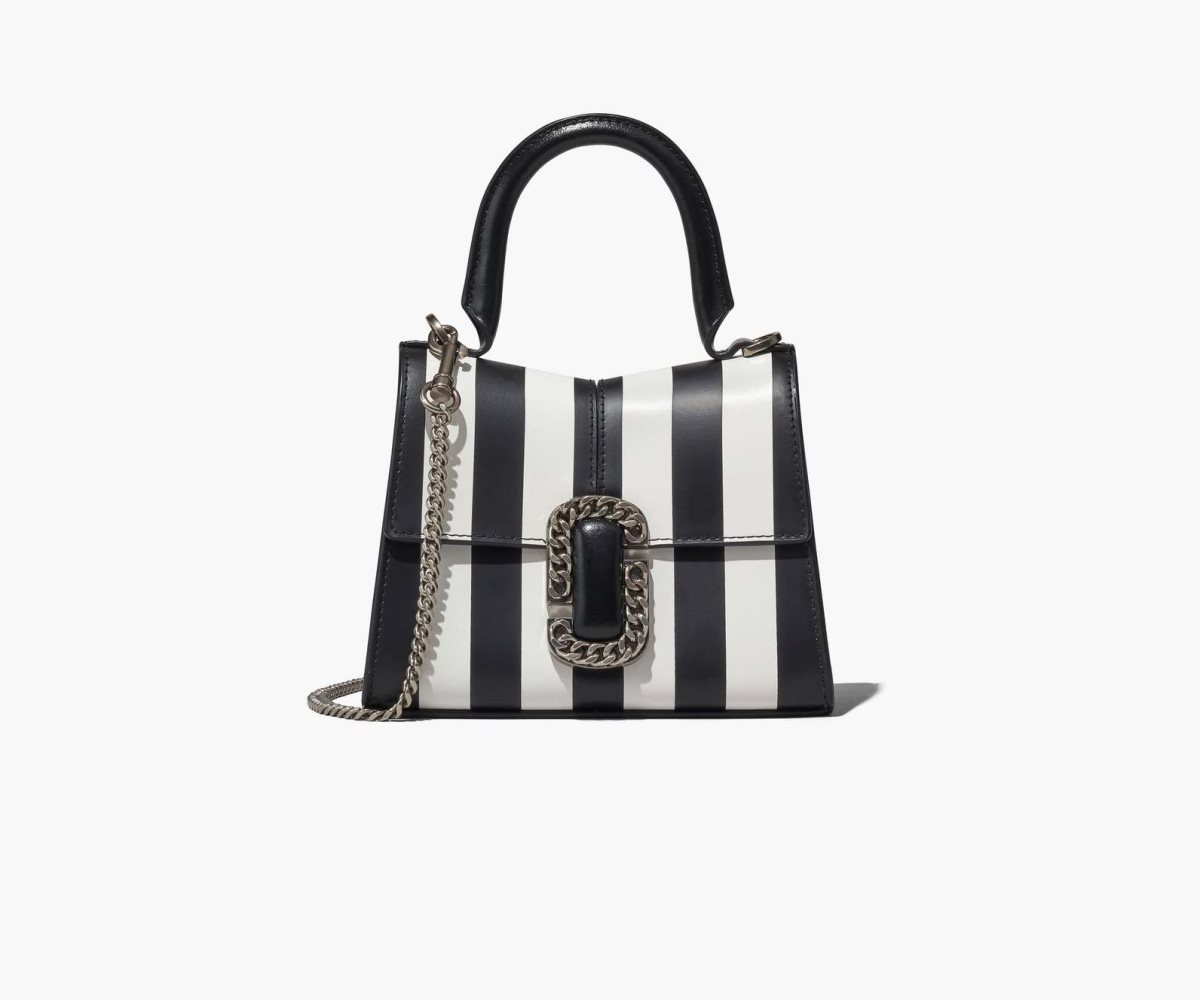 Marc Jacobs Striped St. Marc Mini Top Handle Black/White | RWL-234906