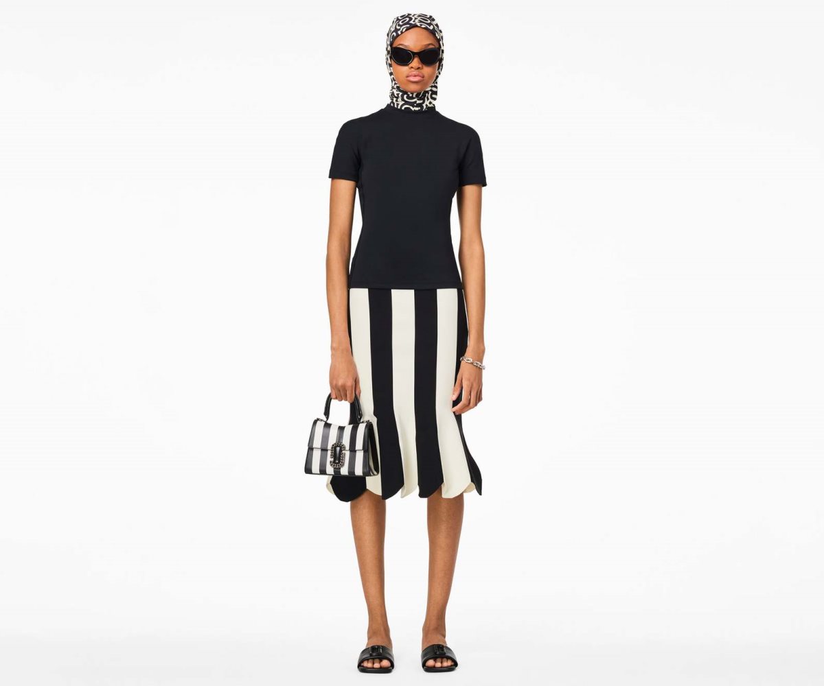 Marc Jacobs Striped St. Marc Mini Top Handle Black/White | RWL-234906