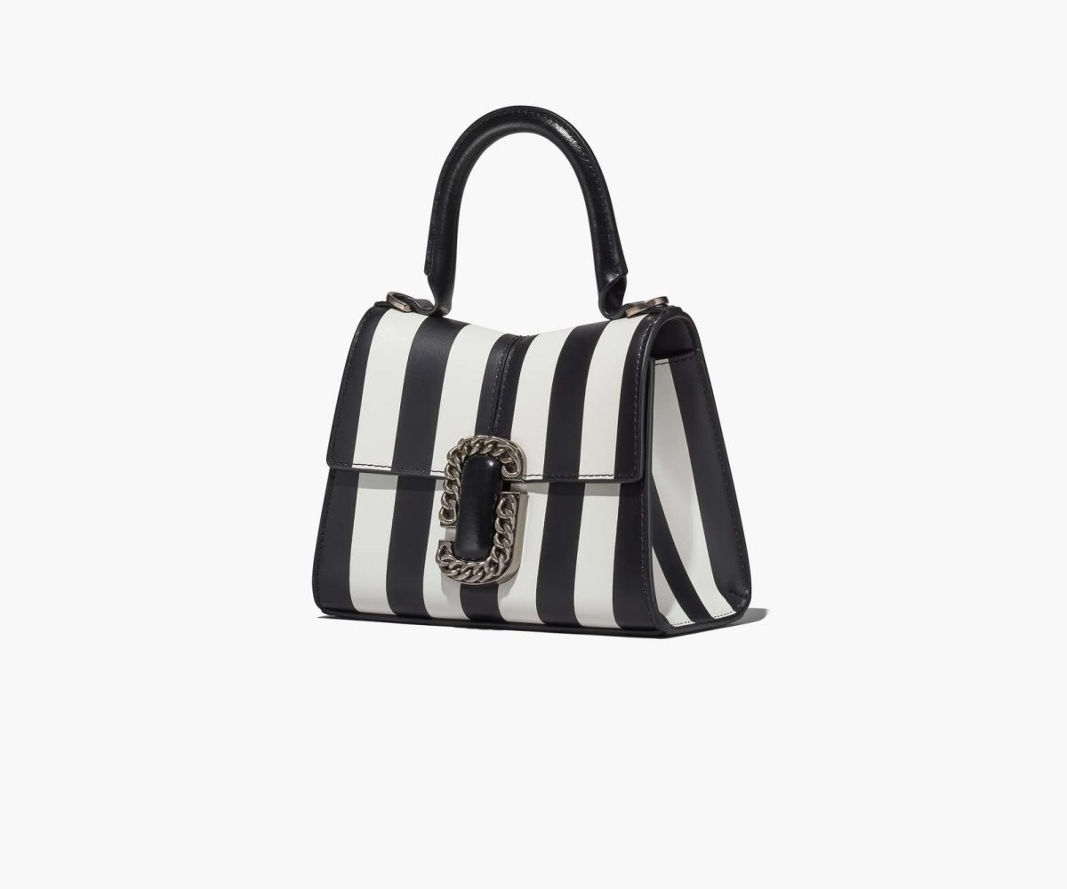 Marc Jacobs Striped St. Marc Mini Top Handle Black/White | RWL-234906