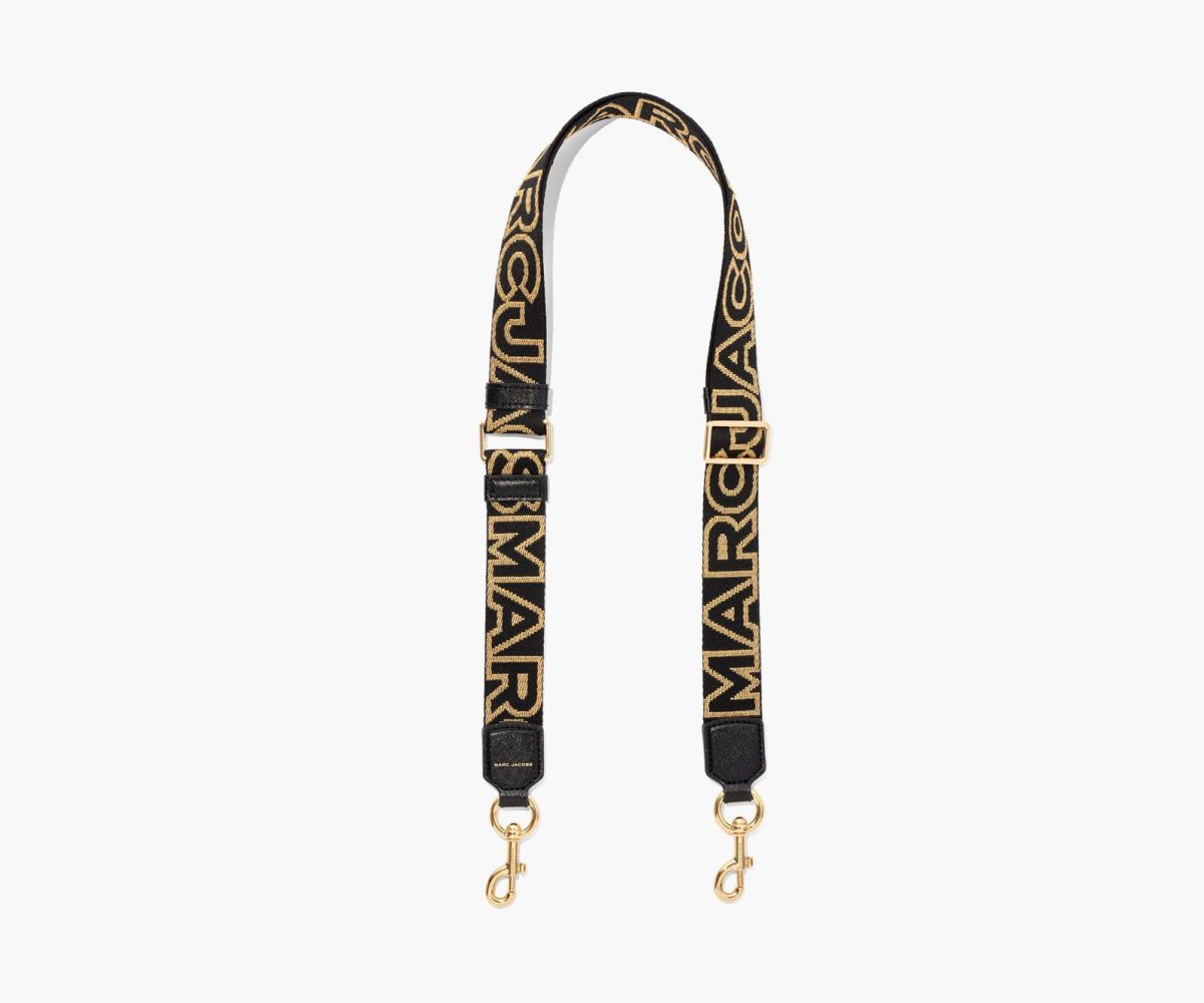 Marc Jacobs Thin Outline Logo Webbing Strap Black/Gold | BCT-679024