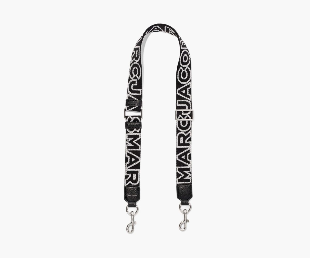 Marc Jacobs Thin Outline Logo Webbing Strap Black/Silver | XGE-031854