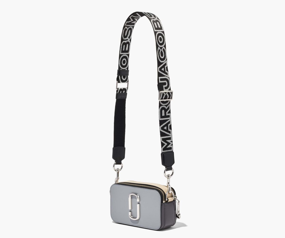 Marc Jacobs Thin Outline Logo Webbing Strap Black/Silver | XGE-031854