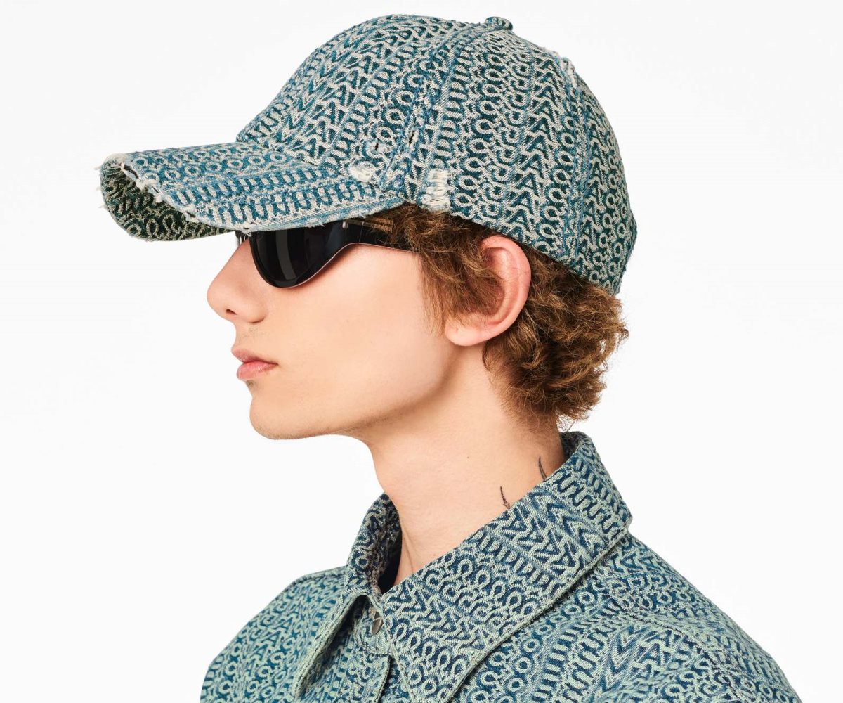 Marc Jacobs Washed Monogram Denim Baseball Cap Sun Faded Denim | VWL-859276