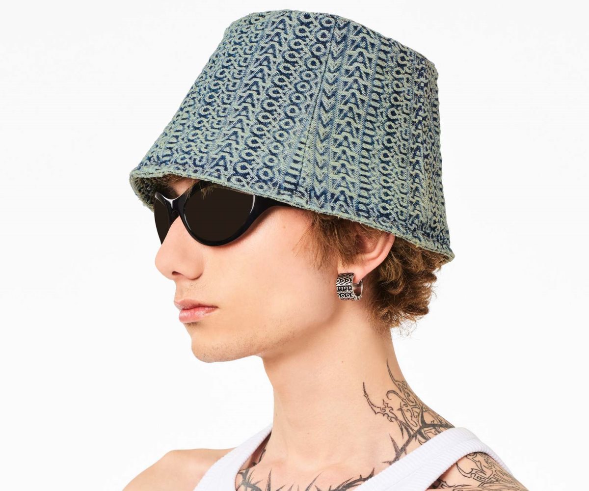 Marc Jacobs Washed Monogram Denim Bucket Hat Sun Faded Denim | YQN-360247