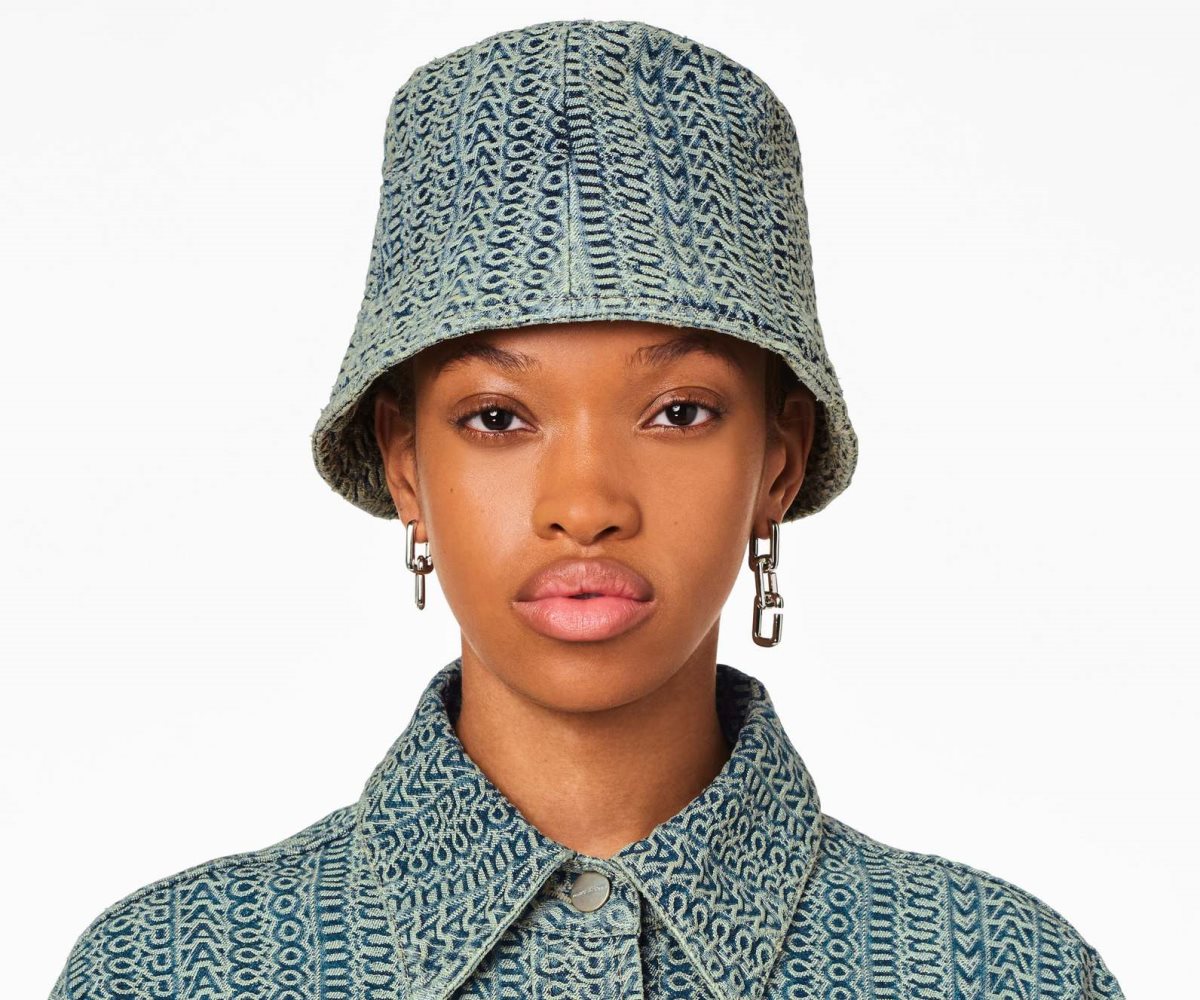 Marc Jacobs Washed Monogram Denim Bucket Hat Sun Faded Denim | YQN-360247