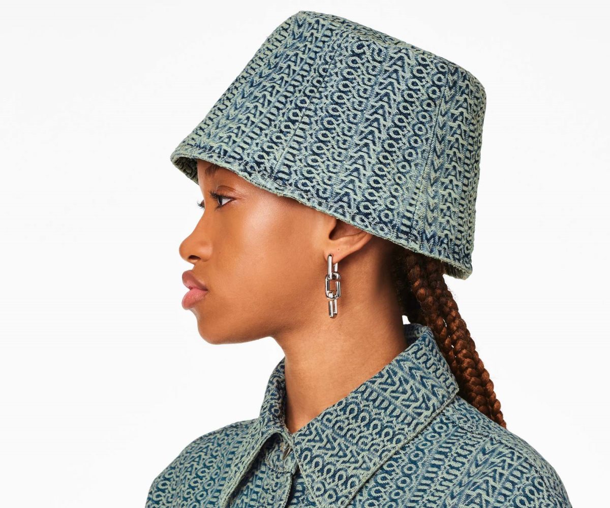 Marc Jacobs Washed Monogram Denim Bucket Hat Sun Faded Denim | YQN-360247