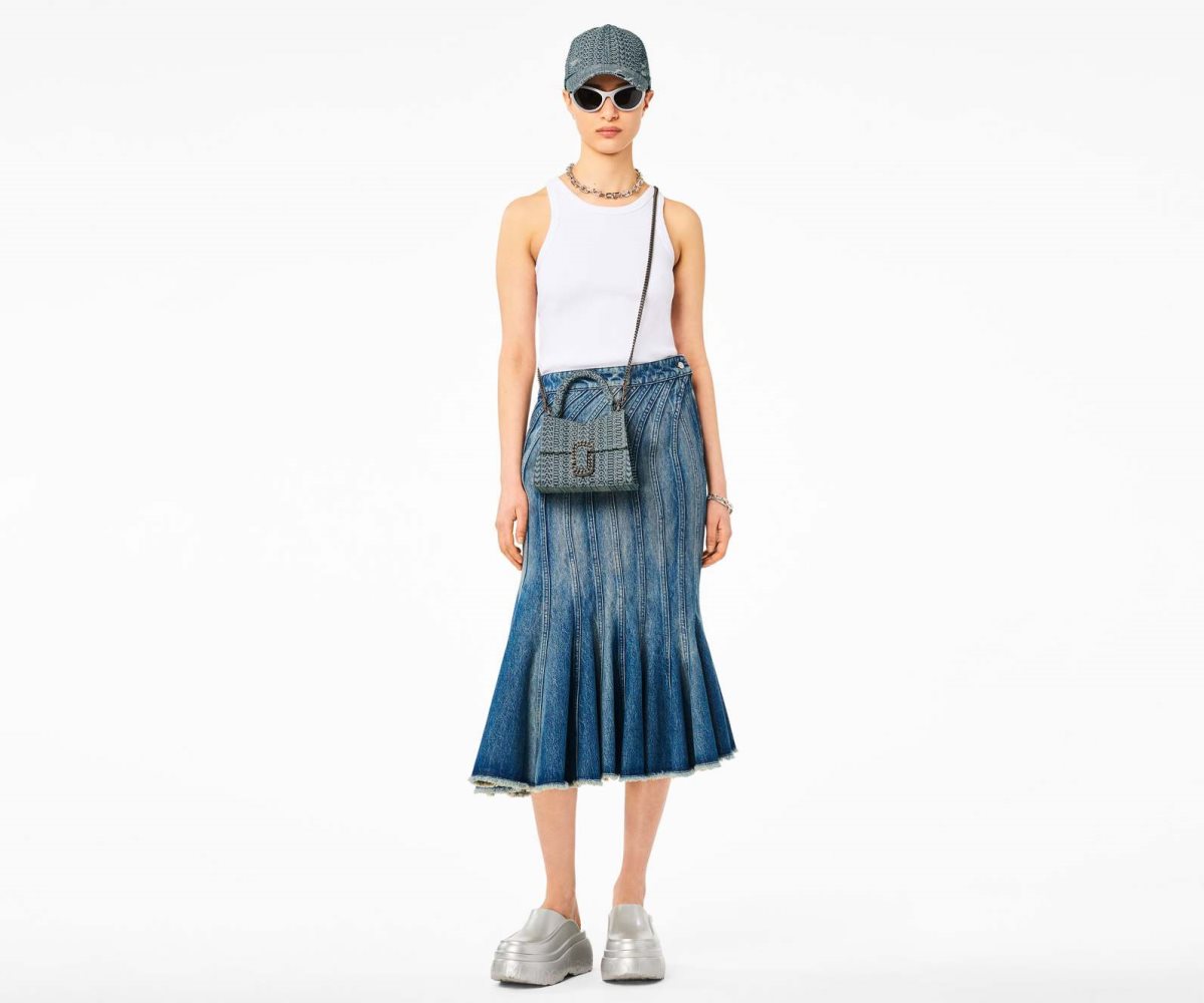 Marc Jacobs Washed Monogram Denim St. Marc Mini Top Handle Sun Faded Denim | SWQ-431529